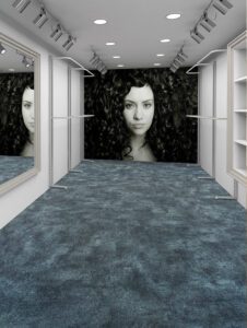 Interfloor Myscrete - kleur 879 blauw - Fashion Shop hal met spiegel